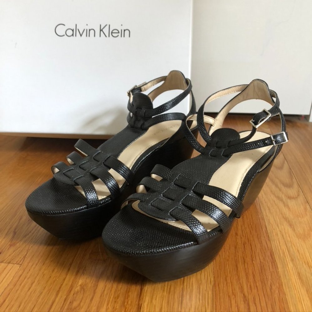 Calvin Klein Lizard Print Platform Wedges -6